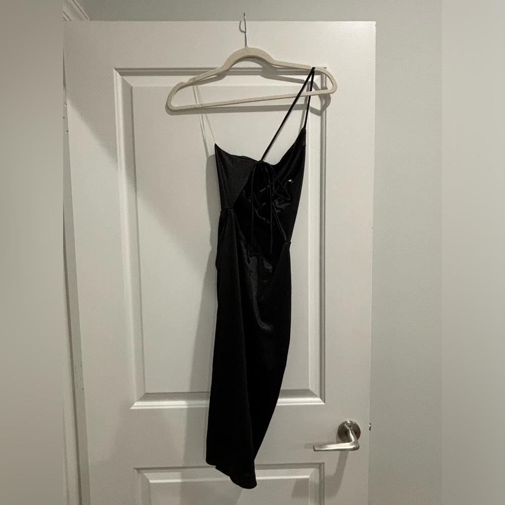 Lennox Formal One-Shoulder Satin Mini Dress Black